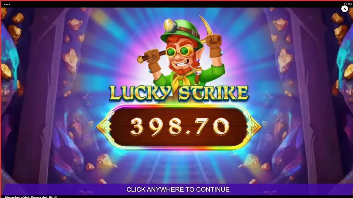 Lucky Lad Flynn di depan tambang emas dalam Mining Pots of Gold Express Gold Blitz